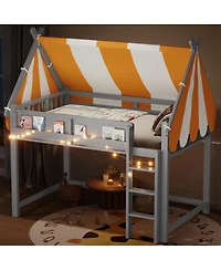 Streamdale Furniture Full Loft Bed with Canopy, Led Lights & Book Shelf