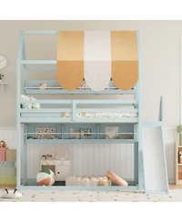 Streamdale Furniture Full house Bed with Canopy, Slide & Built-In Bookshelves