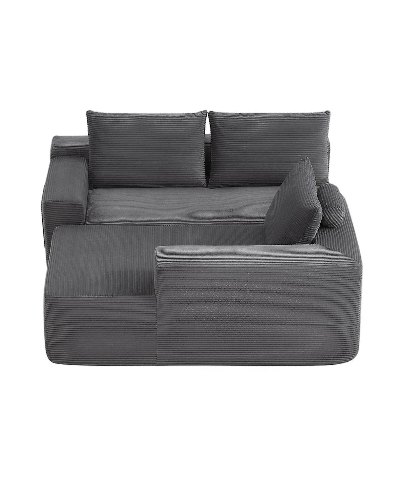 Streamdale Furniture 105.7" Gray Corduroy U-Shaped Cloud Sectional Couch with Chaise, Deep Seat