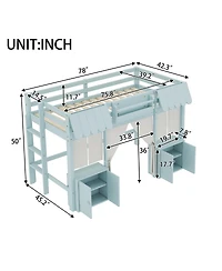 Streamdale Furniture Streamdale Twin Loft Bed with Bookshelf, Curtain, Storage, Playful Design, Blue