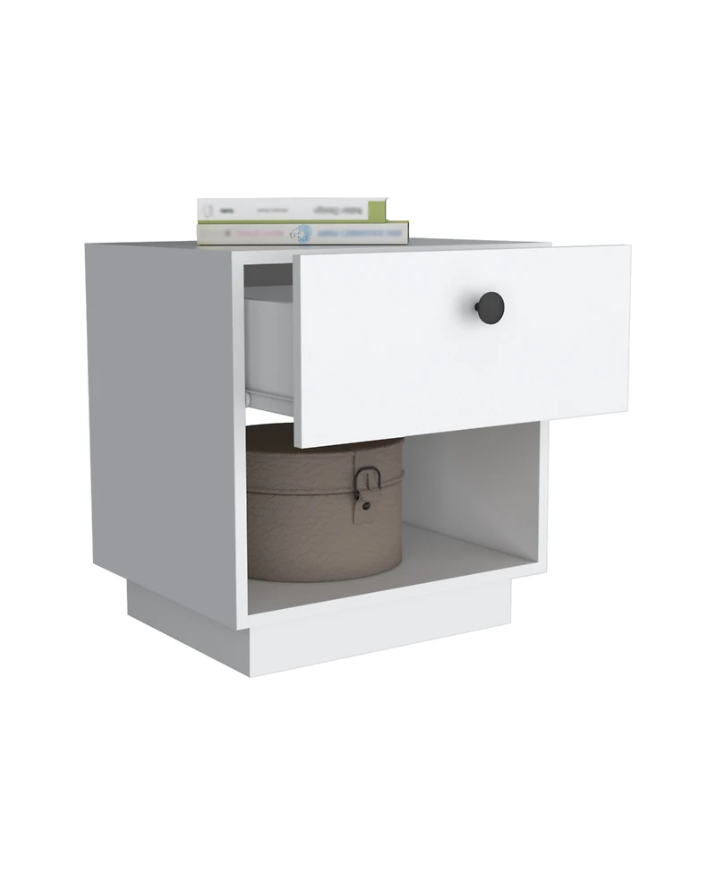 Simplie Fun Paris 1 Drawer Nightstand, Open Lower Shelf - White