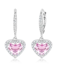 Chanteur/Girl/Heart Pink Crystal White Gold Palladium Plating Leverback Earring