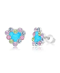 Chanteur/Girl/Heart Blue Enamel Crystal White Gold Palladium Plating Screwstud Earring