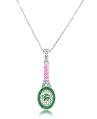 Chanteur/Girl/Tennis Racket Green Pink Crystal White Gold Palladium Plating Necklace