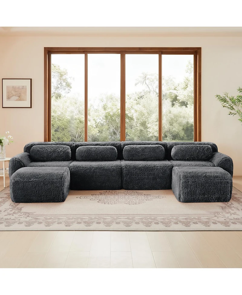 Streamdale Furniture U-shaped Boneless Sofa, 32D High Density Sponge, Anti-Slip, No Assembly, Ergonomic, Dark Gray