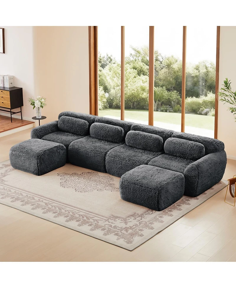 Streamdale Furniture U-shaped Boneless Sofa, 32D High Density Sponge, Anti-Slip, No Assembly, Ergonomic, Dark Gray