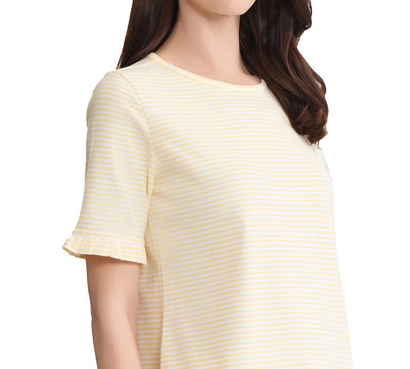 Jones New York Petite Elbow Ruffle-Sleeve Crewneck T-Shirt