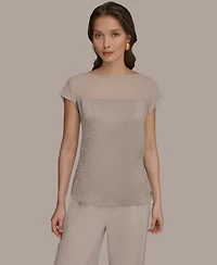 Donna Karan New York Women's Mixed Media Extended Shoulder Top