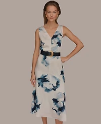 Donna Karan New York Women's Printed V-Neck Midi Dress