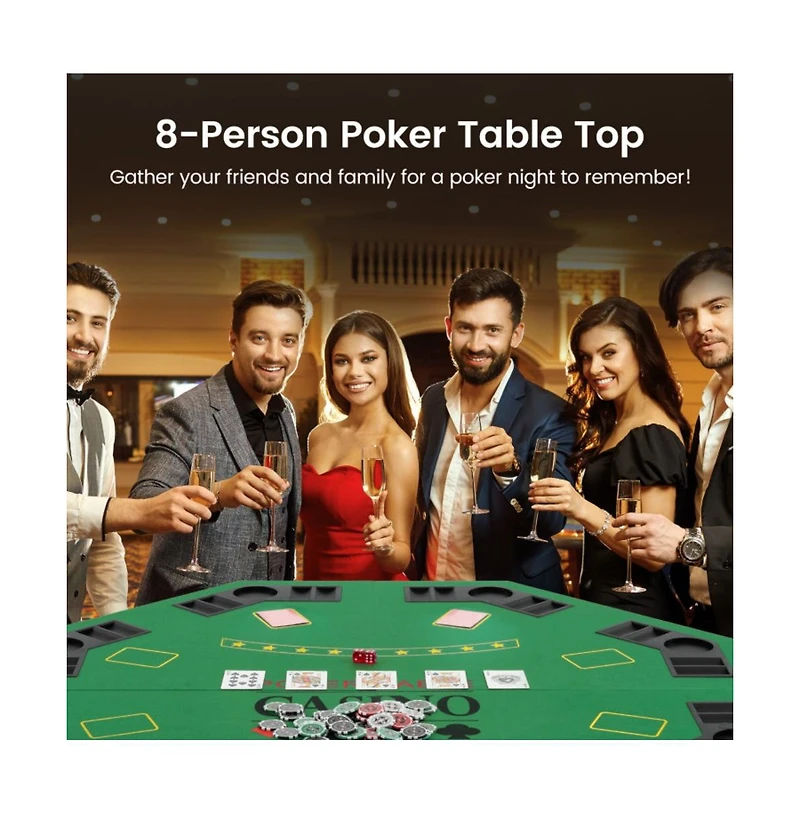 Hongge Folding Poker Table Top for 8 Players with Felt Surface Cup Holders and Chip Trays