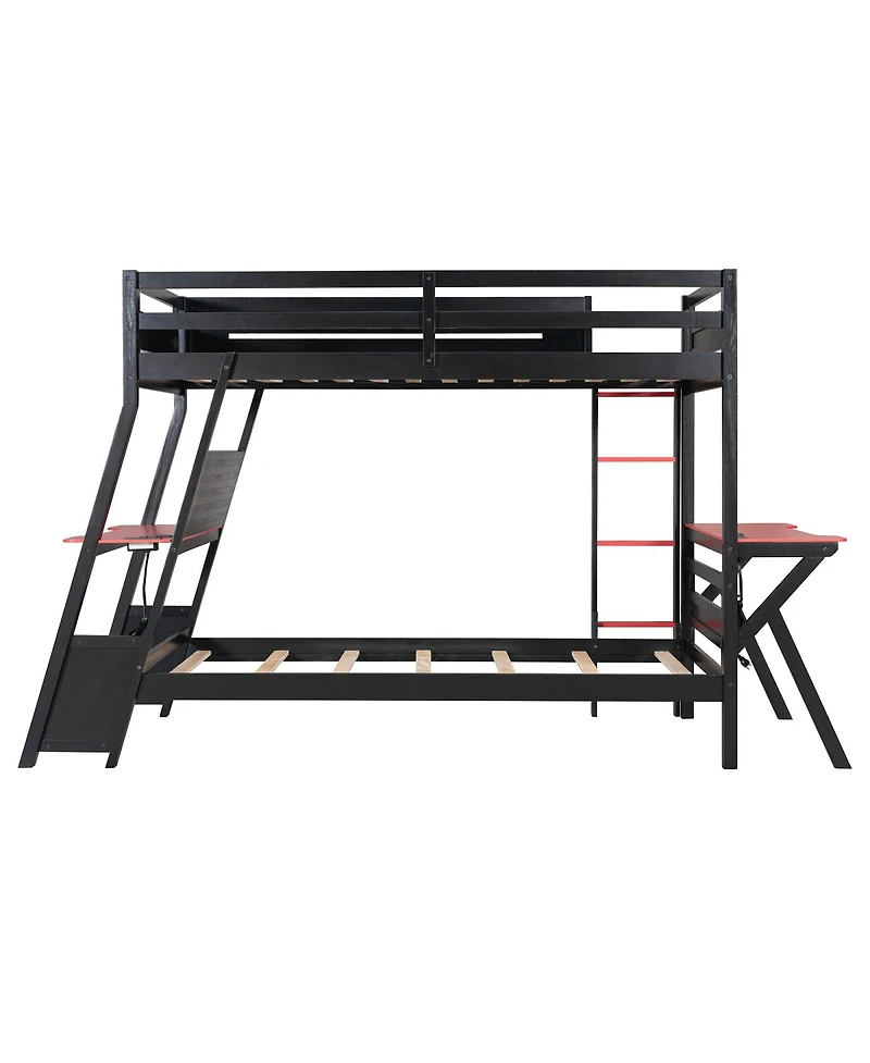 Streamdale Furniture Twin Size Gaming Bunk Bed with Desks & Usb Ports
