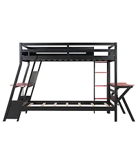 Streamdale Furniture Twin Size Gaming Bunk Bed with Desks & Usb Ports