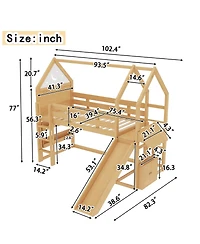 Streamdale Furniture Twin Loft Bed with Bookshelf, Slide, and Playful House Design for Kids
