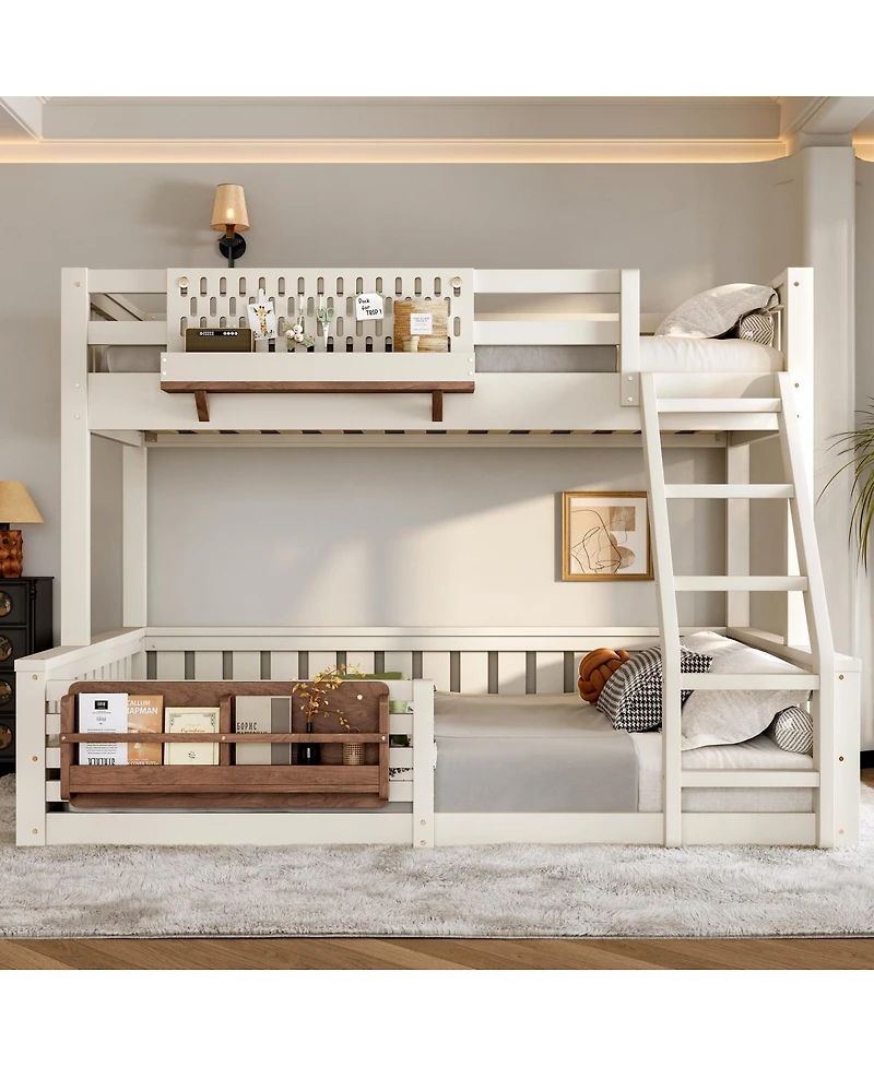 Streamdale Furniture Twin Xl over Queen Bunk Bed with Ladder, Guardrails, Pegboard & Bookshelf