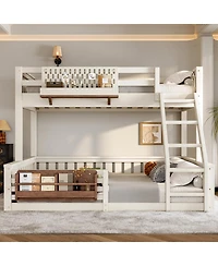 Streamdale Furniture Twin Xl over Queen Bunk Bed with Ladder, Guardrails, Pegboard & Bookshelf