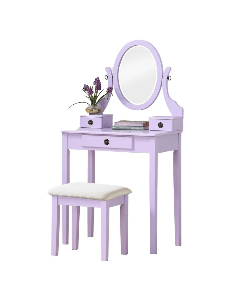 Streamdale Furniture Streamdale Moniys Wood Moniya Makeup Vanity Table and Stool Set, Purple