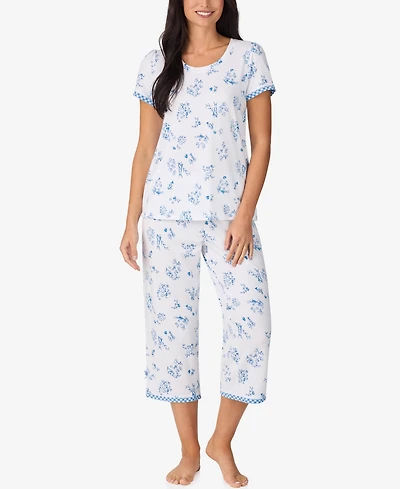 Cuddl Duds Women's Cropped Short-Sleeve Pajama Top and Pants, 2-Piece Set