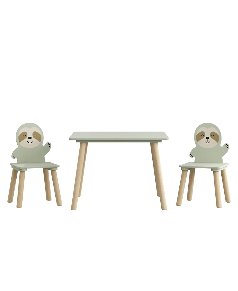 Streamdale Furniture Streamdale Kids Table and Chair Set with 2 Sloth Chairs, Wooden Toddler Activity Table - Sage Green & Wood