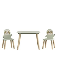 Streamdale Furniture Streamdale Kids Table and Chair Set with 2 Sloth Chairs, Wooden Toddler Activity Table - Sage Green & Wood