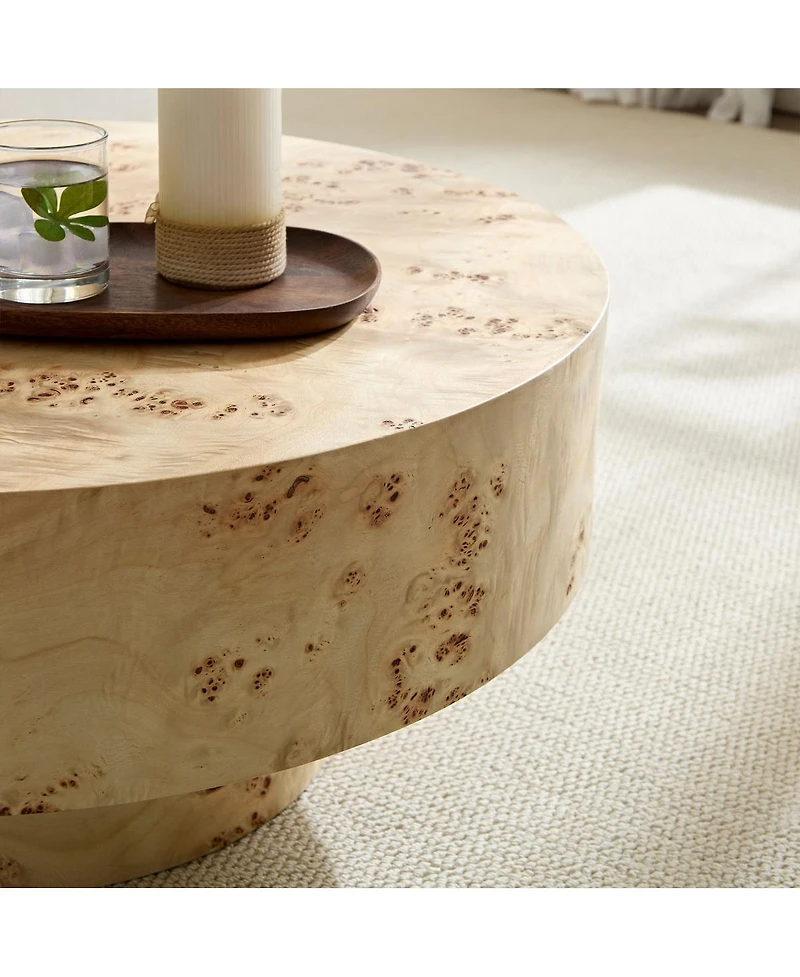 Streamdale Furniture Mid Century Modern Burl Wood Round Coffee Table with Pedestal