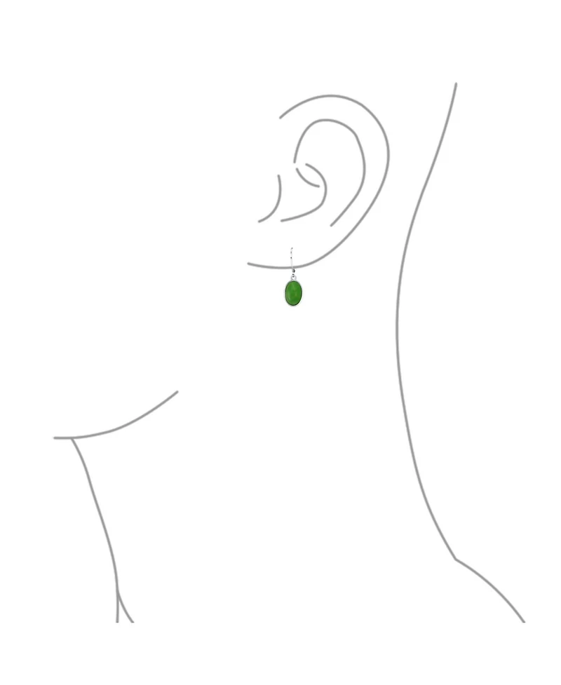 Bling Jewelry 3.2CT Bezel Simulated Jade Green Quartz Oval Dangle Earrings .925 Sterling Silver Set Lever-back