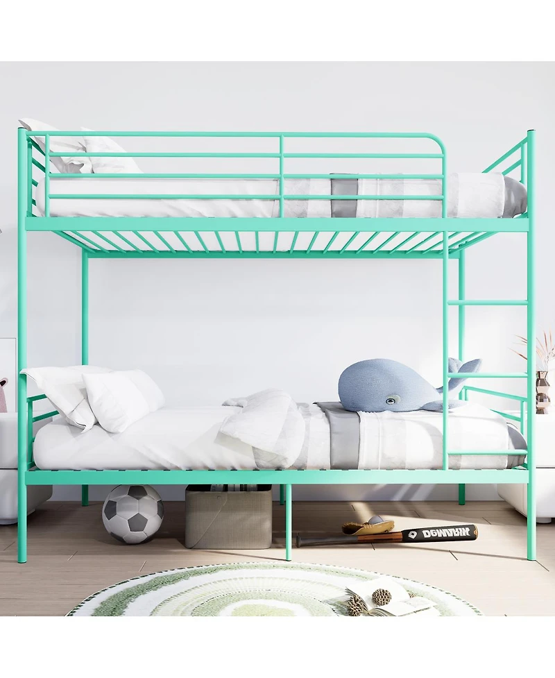 Streamdale Furniture Metal Twin Over Twin Bunk Bed with Ladder, Guardrail, Storage, Noise-Free