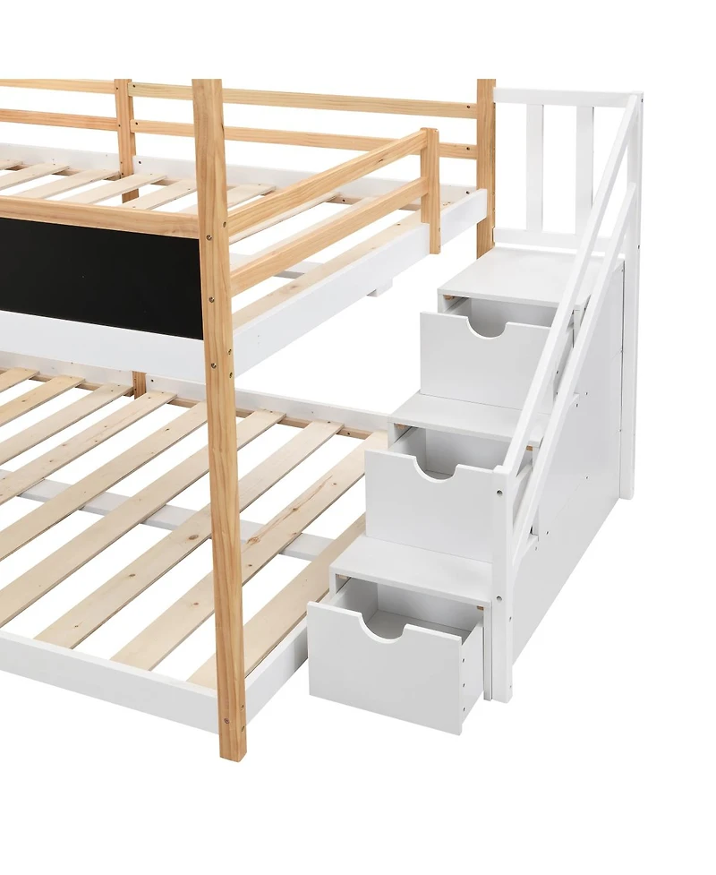 Streamdale Furniture Full over Full Bunk Bed House Bed with Roof, Windows, Blackboard, Storage Ladder