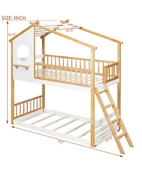 Streamdale Furniture Twin Over Twin Bunk Bed with Roof, Window, Ladder