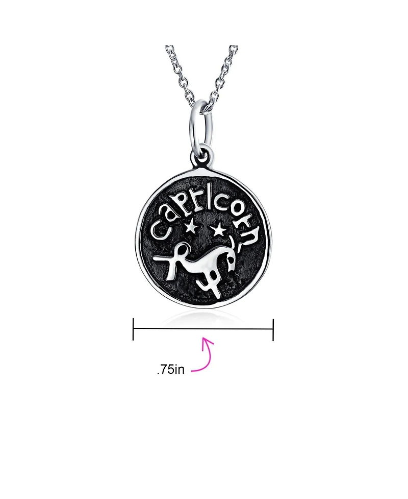 Bling Jewelry Capricorn Zodiac Round Medallion Pendant Necklace Antiqued .925 Sterling Silver