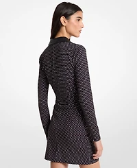 Michael Kors Women's Ruched Snap Collared Neck Mini Dress