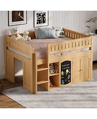 Streamdale Furniture Loft Bed with Storage Cabinet and Chalkboard Panel