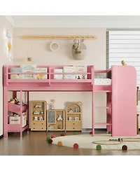 Streamdale Furniture Twin Loft Bed with Multi-storage Bookcases, Boxes, Drawers, Desk, Blackboard