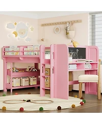 Streamdale Furniture Twin Loft Bed with Multi-storage Bookcases, Boxes, Drawers, Desk, Blackboard