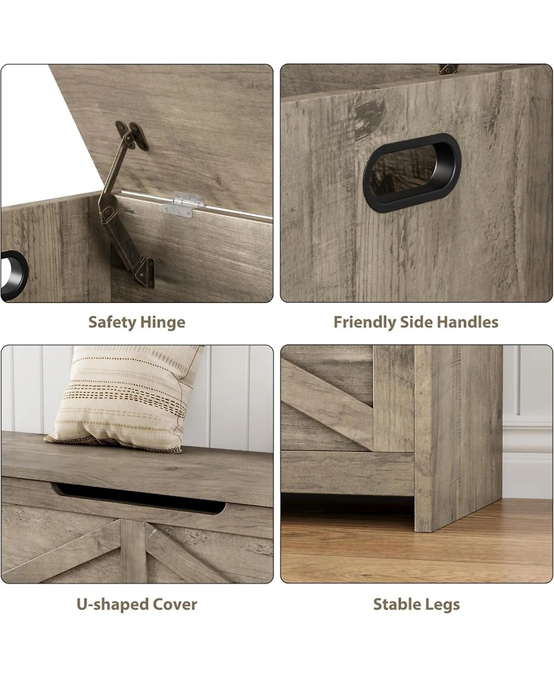 gaomon Storage Chest, Storage Bench with Safety Hinge, Farmhouse Style Wooden Trunk for Entryway, Bedroom
