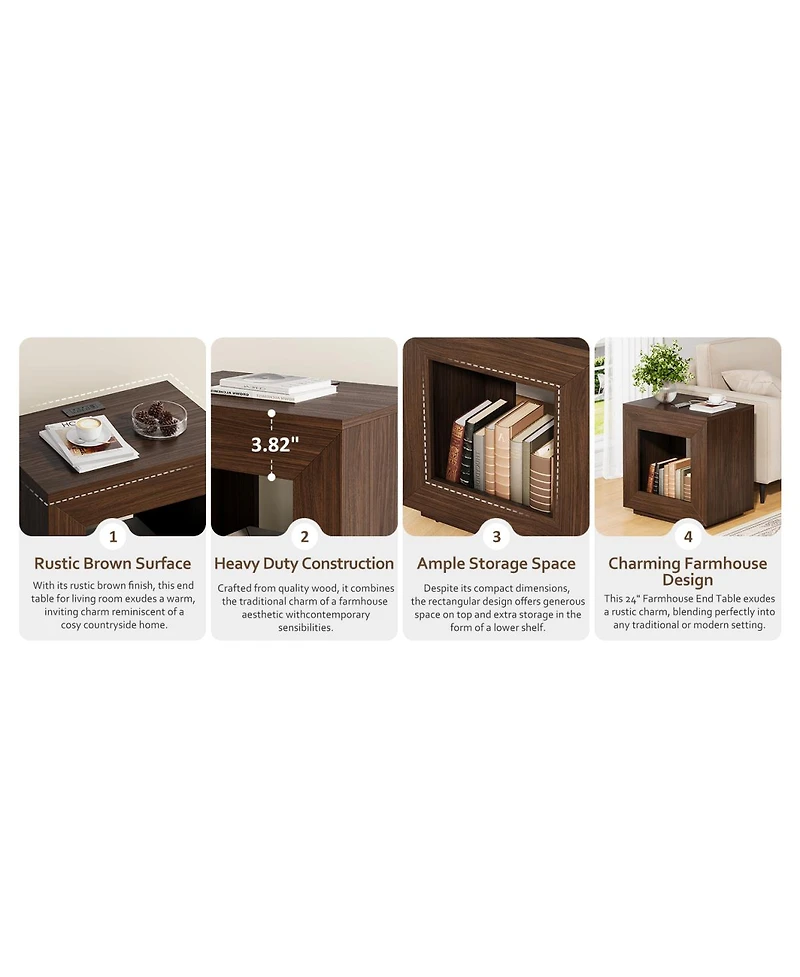 Streamdale Furniture Rustic Wood End Table, 2 Tiered Square Side Table with Storage Shelf