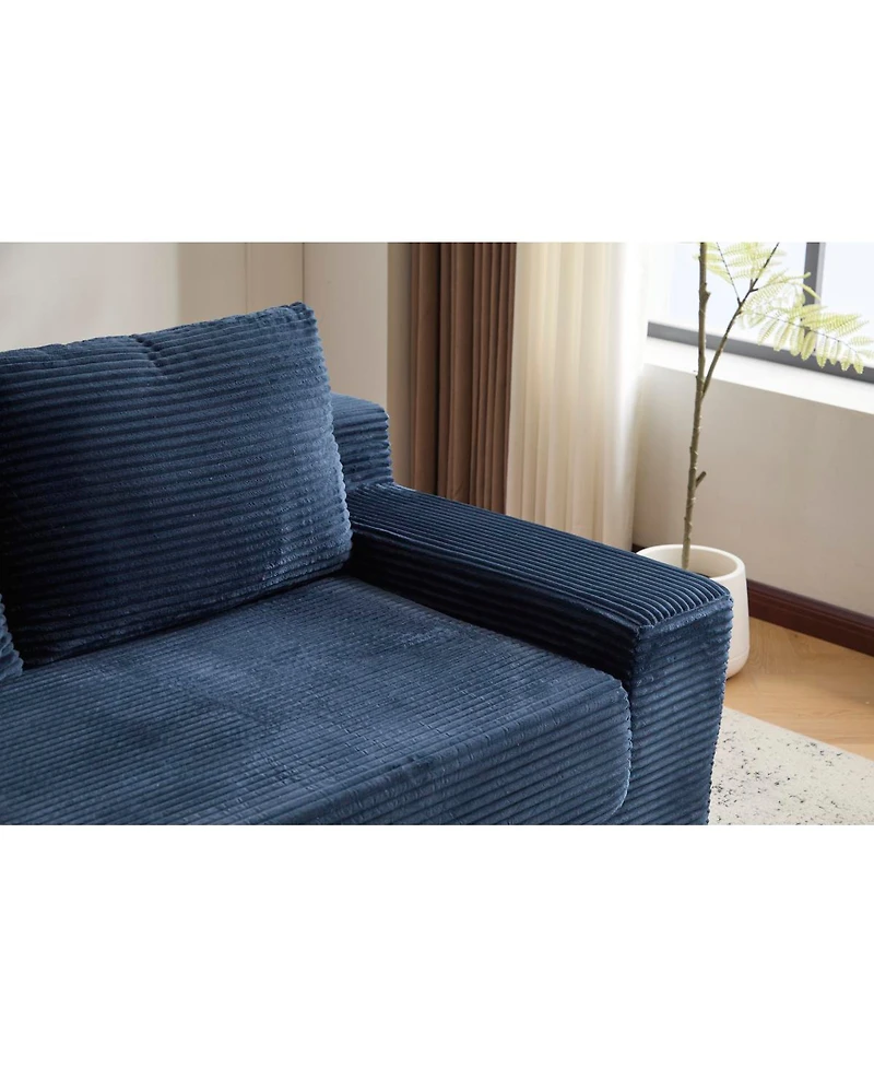 Streamdale Furniture Dark-blue Corduroy Loveseat Sofa Bed with Reversible Cushions