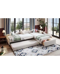 Streamdale Furniture Upholstered Double Twin Size Daybed with Trundle and Drawer