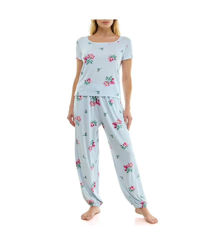 Roudelain Women's Short-Sleeve T-Shirt & Balloon Pants, 2-Piece Pajama Set