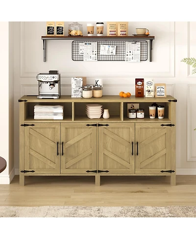 Streamdale Furniture 59" Modern 4-Door Sideboard Buffet with Power/Usb, Adjustable Shelves, Metal Accents