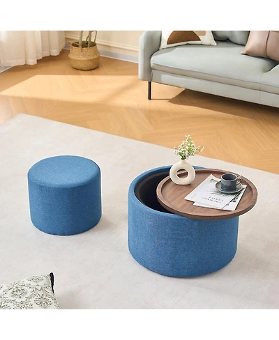 Streamdale Furniture Ball & Cast Nesting Storage Ottomans (2), Linen Upholstered