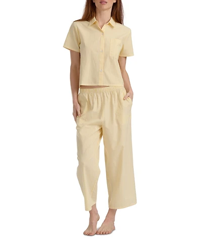 Tommy Hilfiger Women's Cropped Button Down Shirt and Pajamas, 2-Piece Set