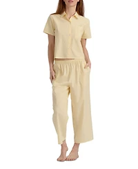 Tommy Hilfiger Women's Cropped Button Down Shirt and Pajamas, 2-Piece Set