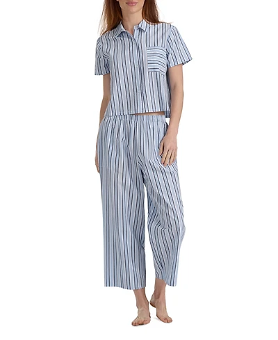 Tommy Hilfiger Women's Cropped Button Down Shirt and Pajamas, 2-Piece Set