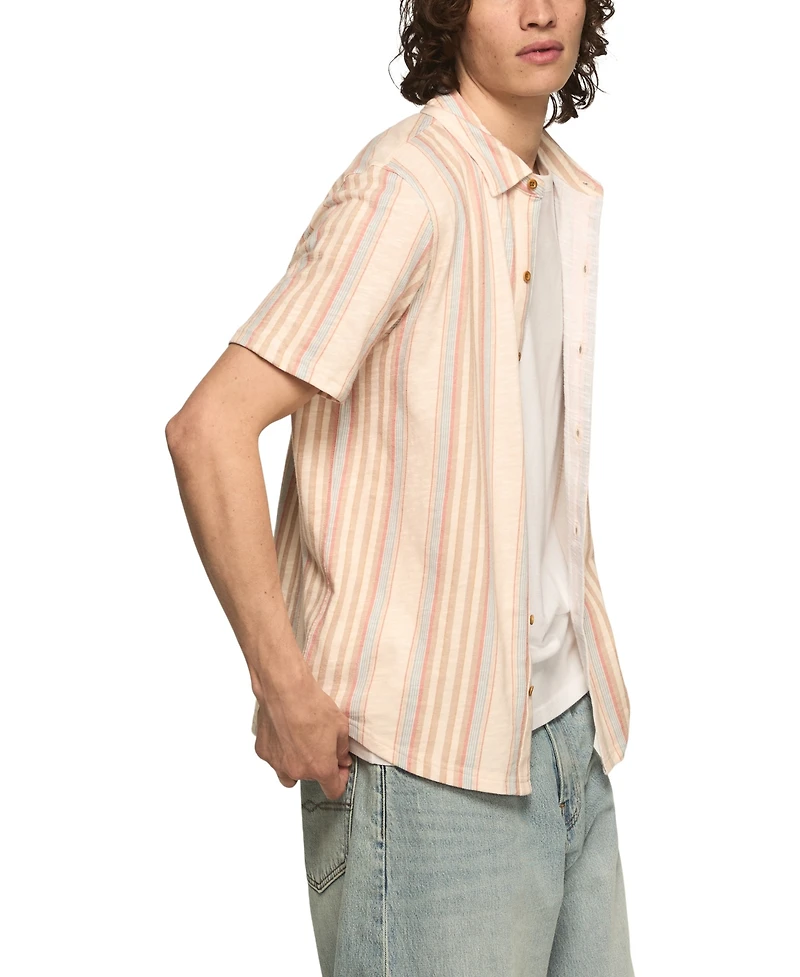 Lucky Brand Men's Short-Sleeve Striped Linen Knit Shirt