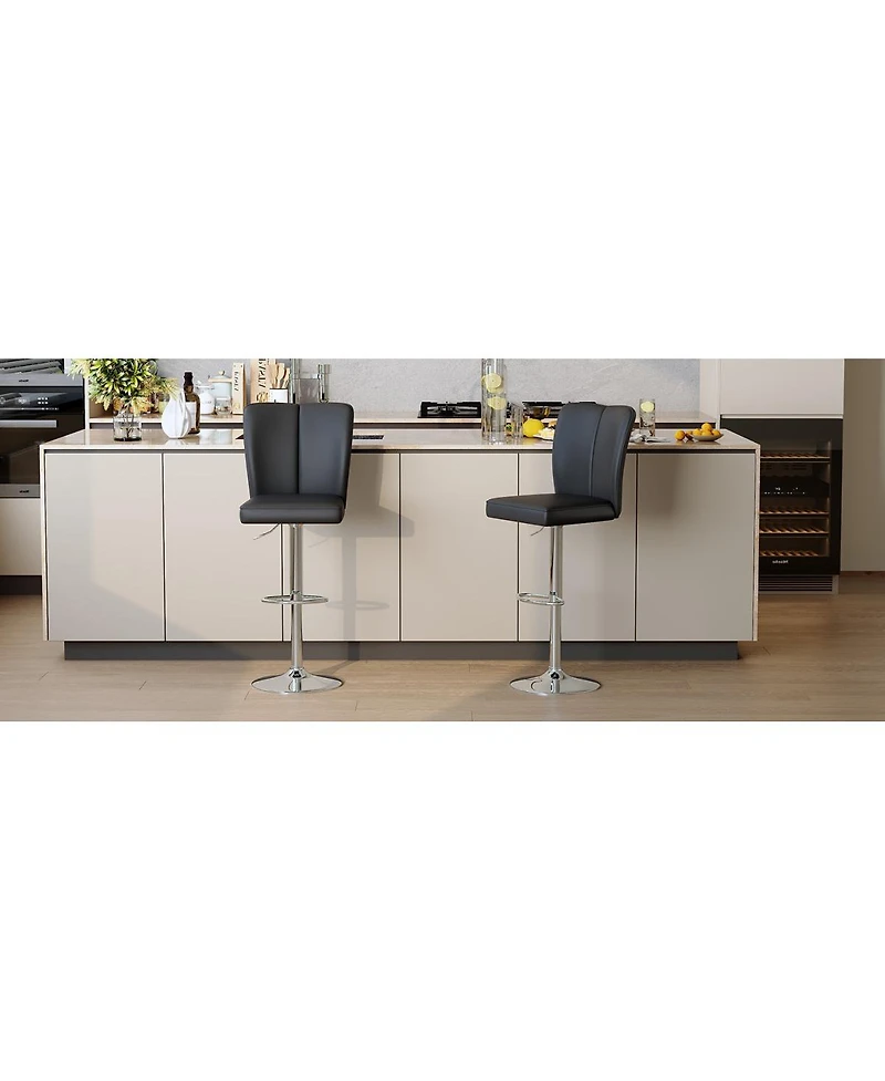 Streamdale Modern Black Pu Bar Stool Set - 2-Piece with Silver Legs
