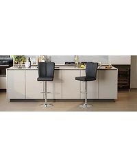 Streamdale Modern Black Pu Bar Stool Set - 2-Piece with Silver Legs