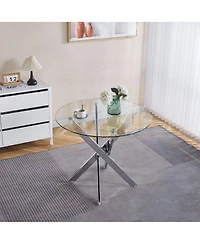 Streamdale Furniture 1+4,5pcs Dining Set, Metal Leg Table, Mid-century Glass Top Table