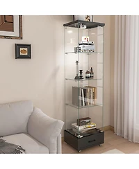 Streamdale Furniture Modern Glass Display Cabinet with Drawer & Led Lights, Black