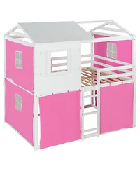 Streamdale Furniture Full Size Bunk Wood House Bed with Tent