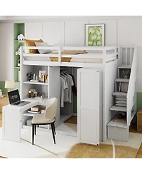 Streamdale Furniture Full Size Loft Bed with Wardrobe, Desk and Shelves